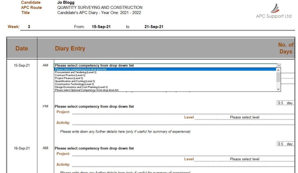 APC Diary Template